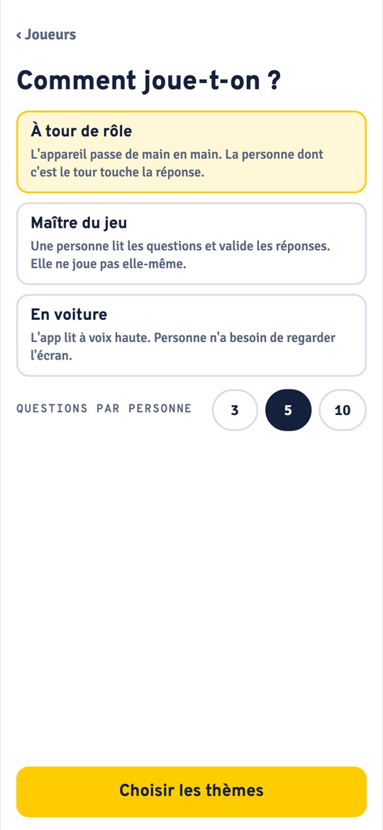 Choix du mode de jeu